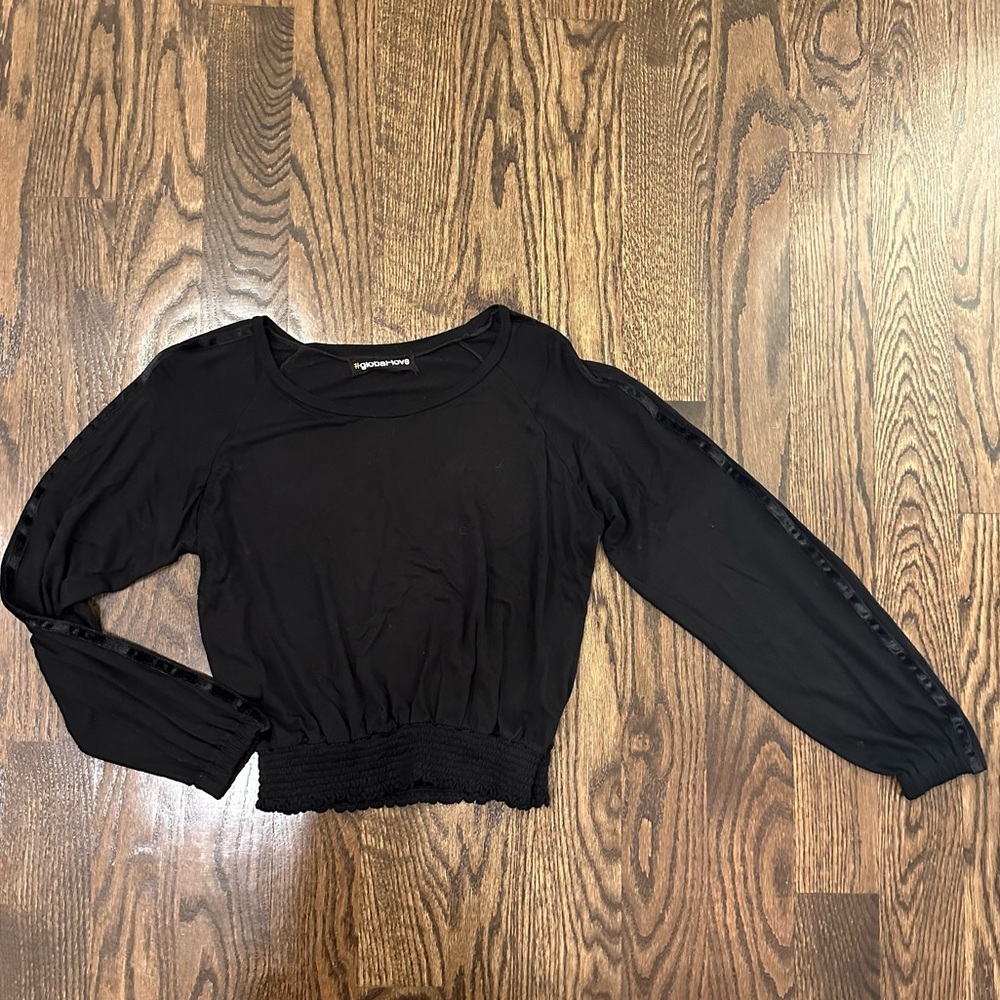 Black long sleeve w/ velour detail on sleeve